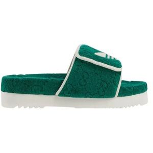 Gucci x Adidas monogram GG Logo Green and White platform Sandals